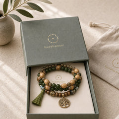 Wenge Wood Layered Tree Tassel Healing Bracelet featuring Wenge Wood, White Turquoise, Turquoise