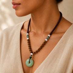 Wenge Wood Peace Buckle Balance Tranquility Pendant Necklace featuring Wenge Wood, Peace Buckle, Copper