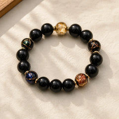 Western Soapberry Incense Ash Liuli Glass Bead Wealth Bracelet featuring Five Elements