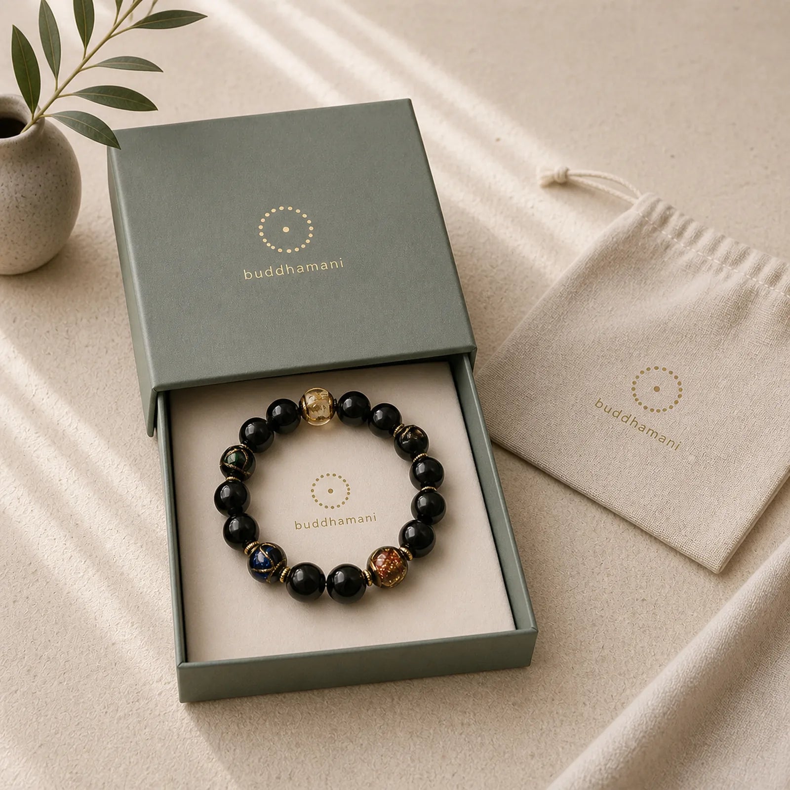 Western Soapberry Incense Ash Liuli Glass Bead Wealth Bracelet featuring Five Elements