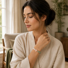 White Agate Jade Flower Charm Luck Protection Bracelet featuring White Agate, Jade, White Stone