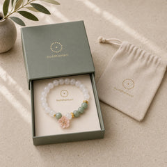 White Agate Jade Flower Charm Luck Protection Bracelet featuring White Agate, Jade, White Stone