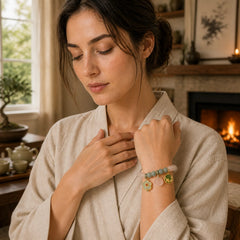White Agate Jade Lotus Flower Peace Buckle Protection Bracelet featuring White Agate, Jade, Lotus