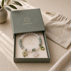 White Agate Jade Lotus Flower Peace Buckle Protection Bracelet featuring White Agate, Jade, Lotus