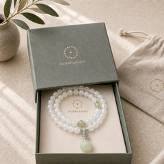 White Agate Jade Lotus Protection Bracelet featuring White Agate, Jade, Lotus