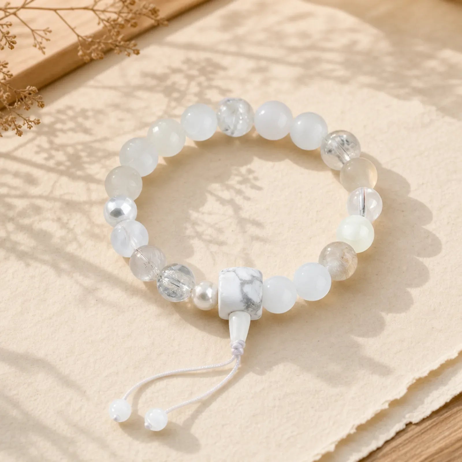 White Agate Pearl 18 Beads Balance Luck Bracelet featuring White Agate, Pearl, White Stone