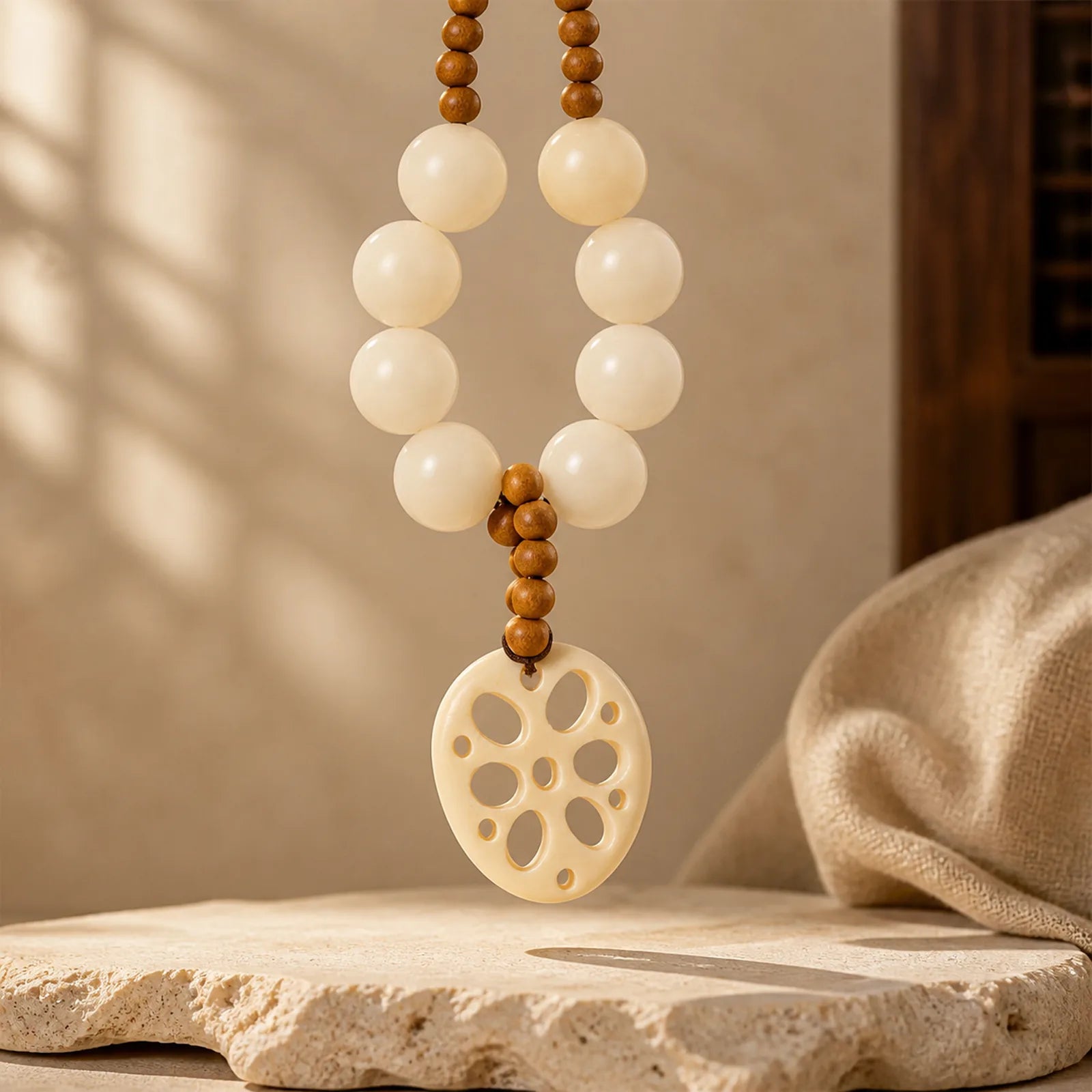 White Bodhi Seed Lotus Root Pendant Luck Tactile Meditation Beads Decorations featuring Bodhi Seed, Lotus, Zen