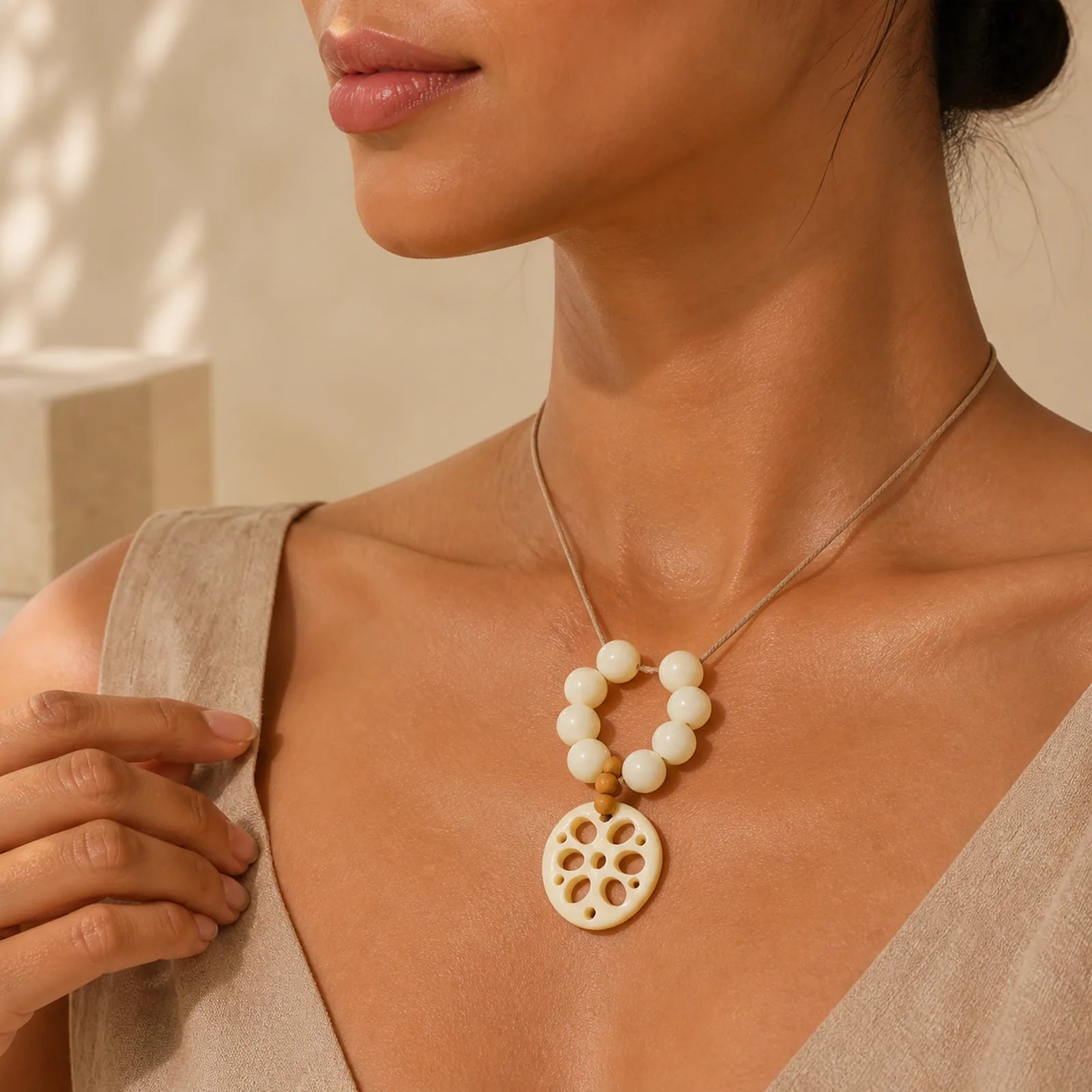 White Bodhi Seed Lotus Root Pendant Luck Tactile Meditation Beads Decorations featuring Bodhi Seed, Lotus, Zen