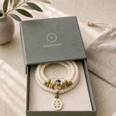 White Bodhi Seed Mala 108 Beads Luck Bracelet featuring Bodhi Seed, Jade