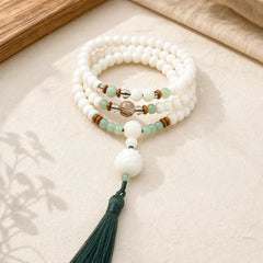 White Bodhi Seed Mala 108 Beads Protection Bracelet featuring Bodhi Seed, Jade