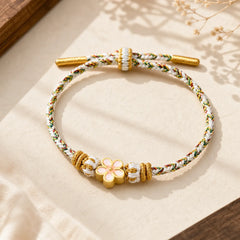 White Braided Rope Flower knowledge Bracelet featuring Red String