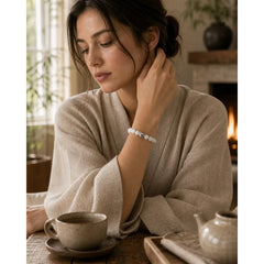 White Cat Natural White Chalcedony Bead Positive Bracelet featuring Chalcedony, Jade