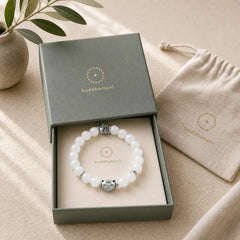 White Cat Natural White Chalcedony Bead Positive Bracelet featuring Chalcedony, Jade