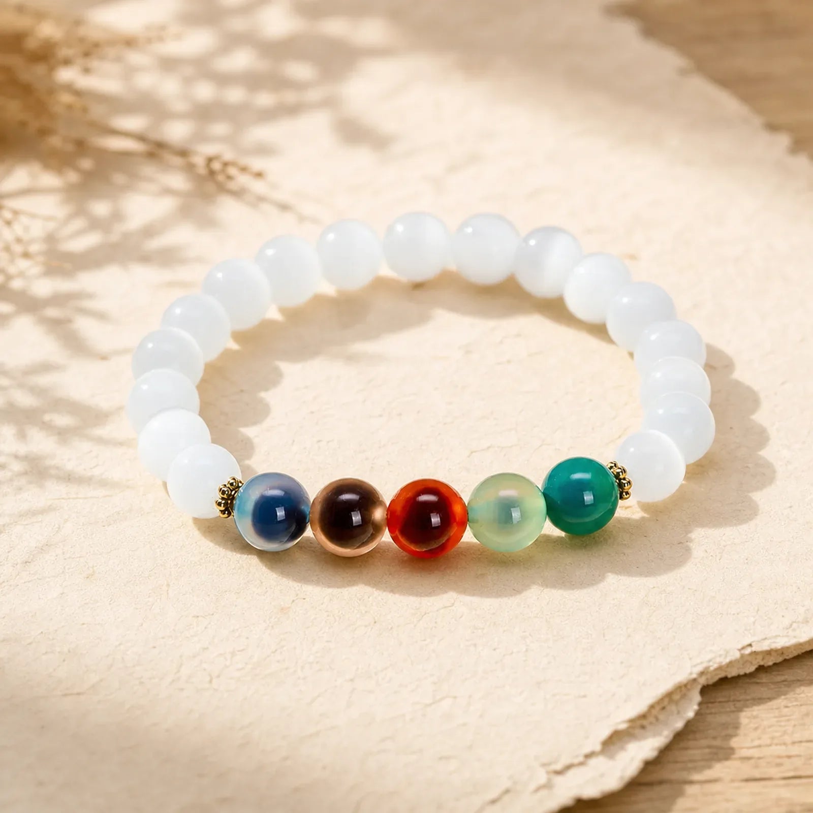 White Cat's Eye Colorful Candy Agate Abundance Bracelet featuring White Cat's Eye, Cat's Eye / Chrysoberyl, Candy Agate