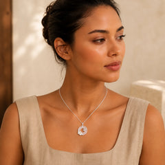 White Chalcedony Camellia Peace Buckle Purity Necklace featuring Chalcedony, Peace Buckle, Copper