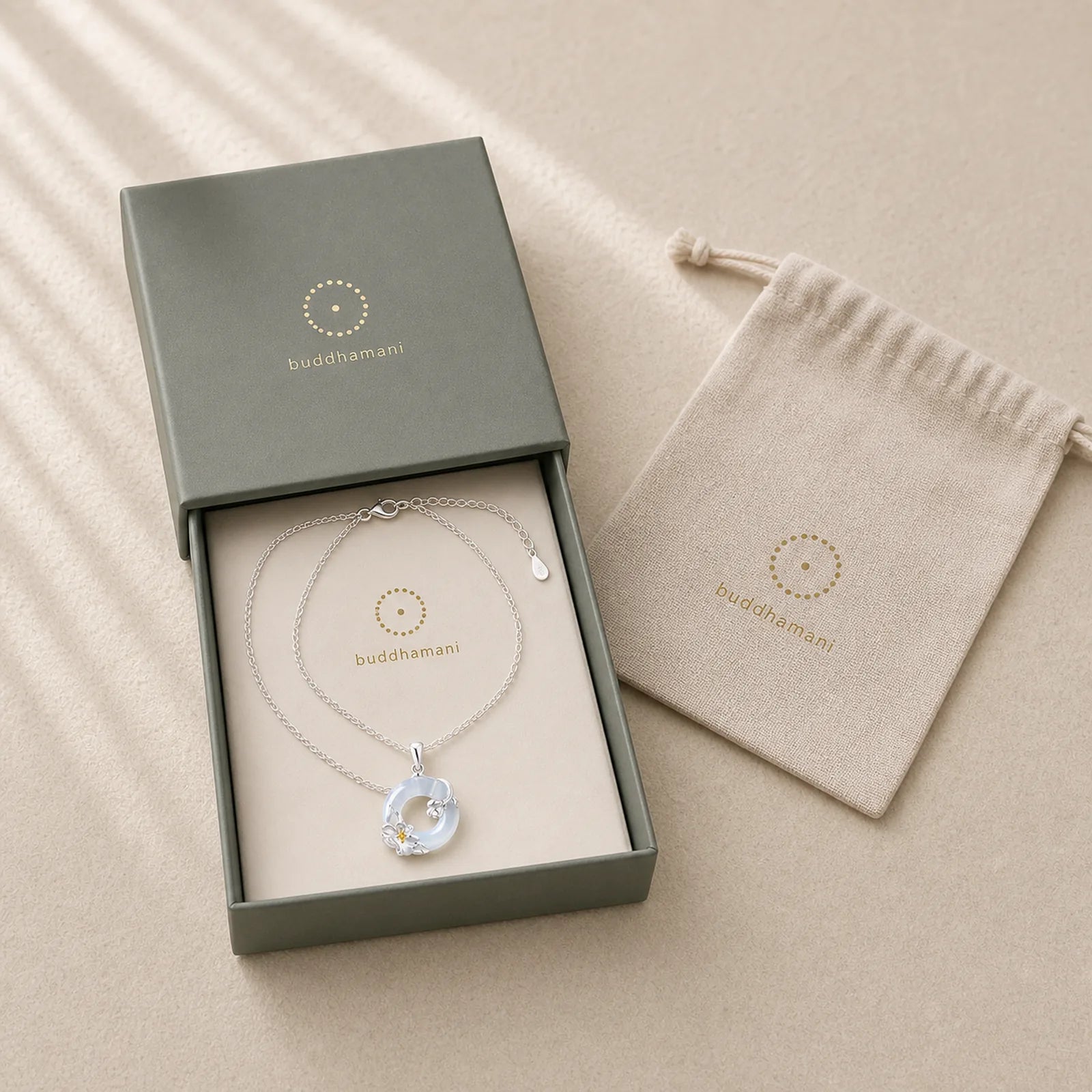 White Chalcedony Camellia Peace Buckle Purity Necklace featuring Chalcedony, Peace Buckle, Copper