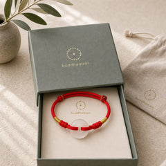 White Chalcedony Peace Buckle Braided Connection Bracelet featuring Chalcedony, Peace Buckle, Red String