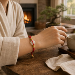 White Chalcedony Peace Buckle Connection Rope Knot Bracelet featuring Chalcedony, Peace Buckle, Red String