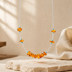 White Crystal Bead Irregular Amber Clarity Necklace Pendant featuring Clear Quartz / White Crystal, Amber, Turquoise