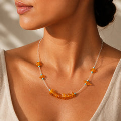 White Crystal Bead Irregular Amber Clarity Necklace Pendant featuring Clear Quartz / White Crystal, Amber, Turquoise