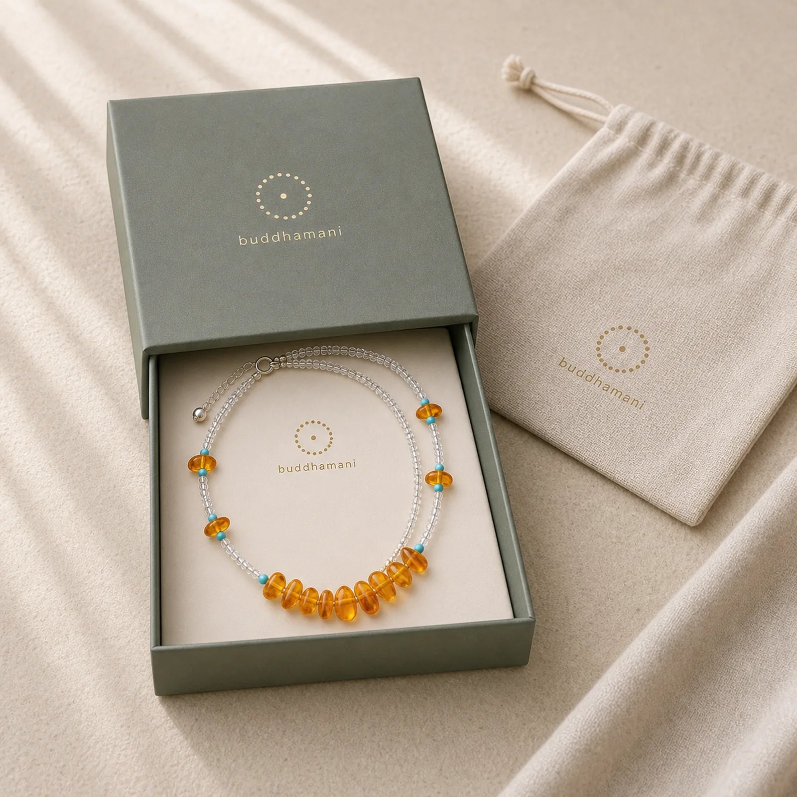 White Crystal Bead Irregular Amber Clarity Necklace Pendant featuring Clear Quartz / White Crystal, Amber, Turquoise