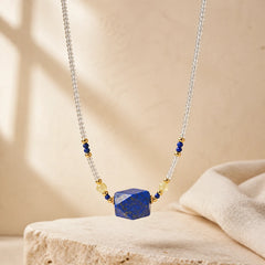 White Crystal Lazurite Healing Meditation Necklace Pendant featuring Clear Quartz / White Crystal, Lapis Lazuli (Lazurite), Rutilated Quartz