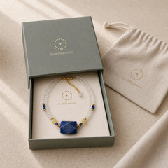 White Crystal Lazurite Healing Meditation Necklace Pendant featuring Clear Quartz / White Crystal, Lapis Lazuli (Lazurite), Rutilated Quartz