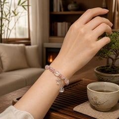 White Crystal Pink Crystal Protection Star Charm Bracelet featuring Clear Quartz / White Crystal, Pink Crystal, Copper