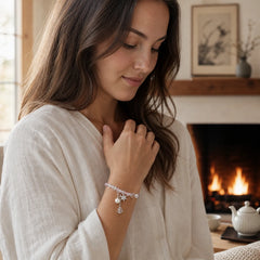 White Crystal Pink Crystal Protection Star Charm Bracelet featuring Clear Quartz / White Crystal, Pink Crystal, Copper