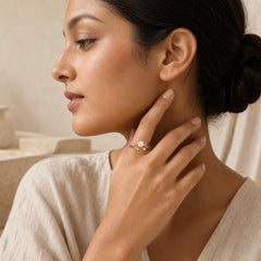 White Flower Design Adjustable Healing Copper Ring featuring Copper