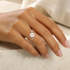 White Flower Design Adjustable Healing Copper Ring featuring Copper