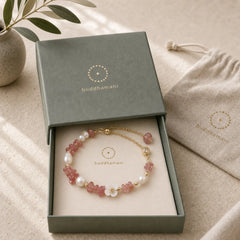 White Flower Pearl Natural Irregular Strawberry Quartz Healing Chain Bracelet featuring Pearl, Strawberry Quartz, Copper