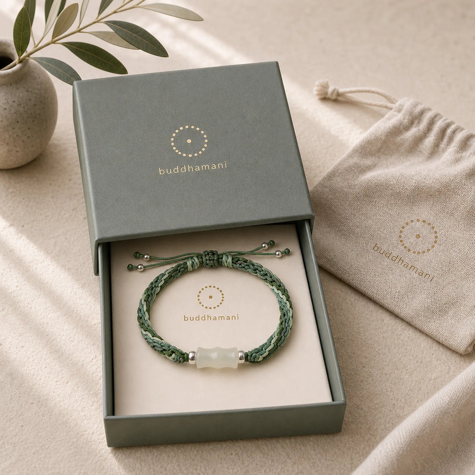 White Jade Bamboo Reincarnation Knot Wealth Luck Strength String Bracelet featuring White Jade, Jade, Bamboo
