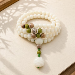 White Jade Bodhi Lotus Mala Harmony Necklace Bracelet featuring White Jade, Jade, Lotus