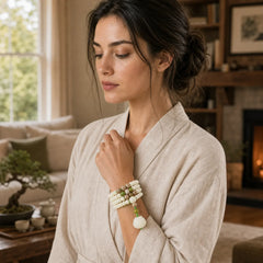 White Jade Bodhi Lotus Mala Harmony Necklace Bracelet featuring White Jade, Jade, Lotus