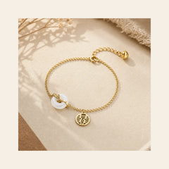 White Jade Double Happiness Fortune Bracelet featuring White Jade, Jade, Double Happiness