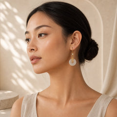 White Jade Double Happiness Fortune Earrings featuring White Jade, Jade, Double Happiness
