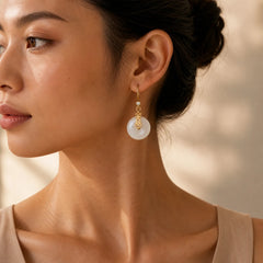 White Jade Double Happiness Fortune Earrings featuring White Jade, Jade, Double Happiness