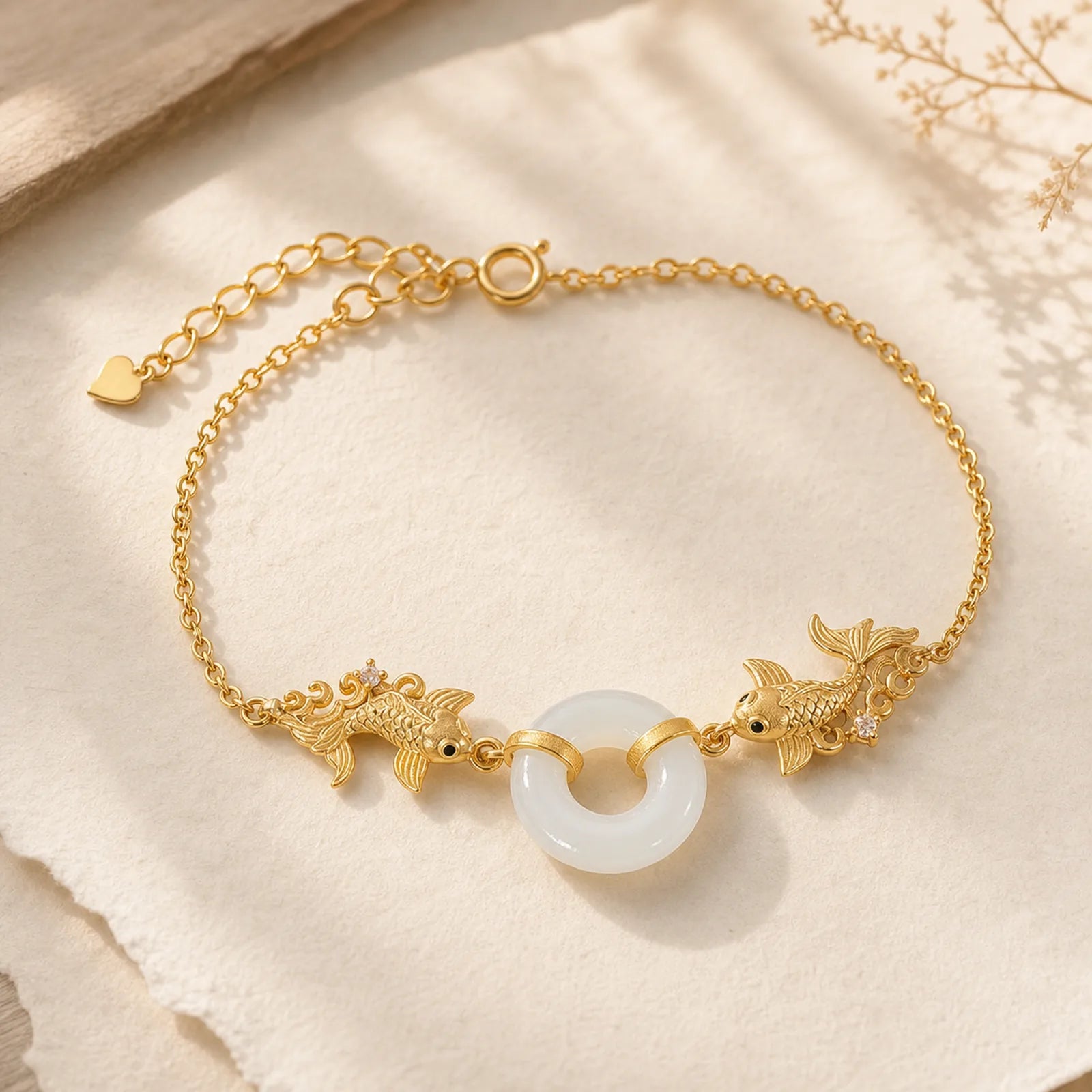 White Jade Koi Fish Prosperity Bracelet featuring White Jade, Jade, Koi Fish