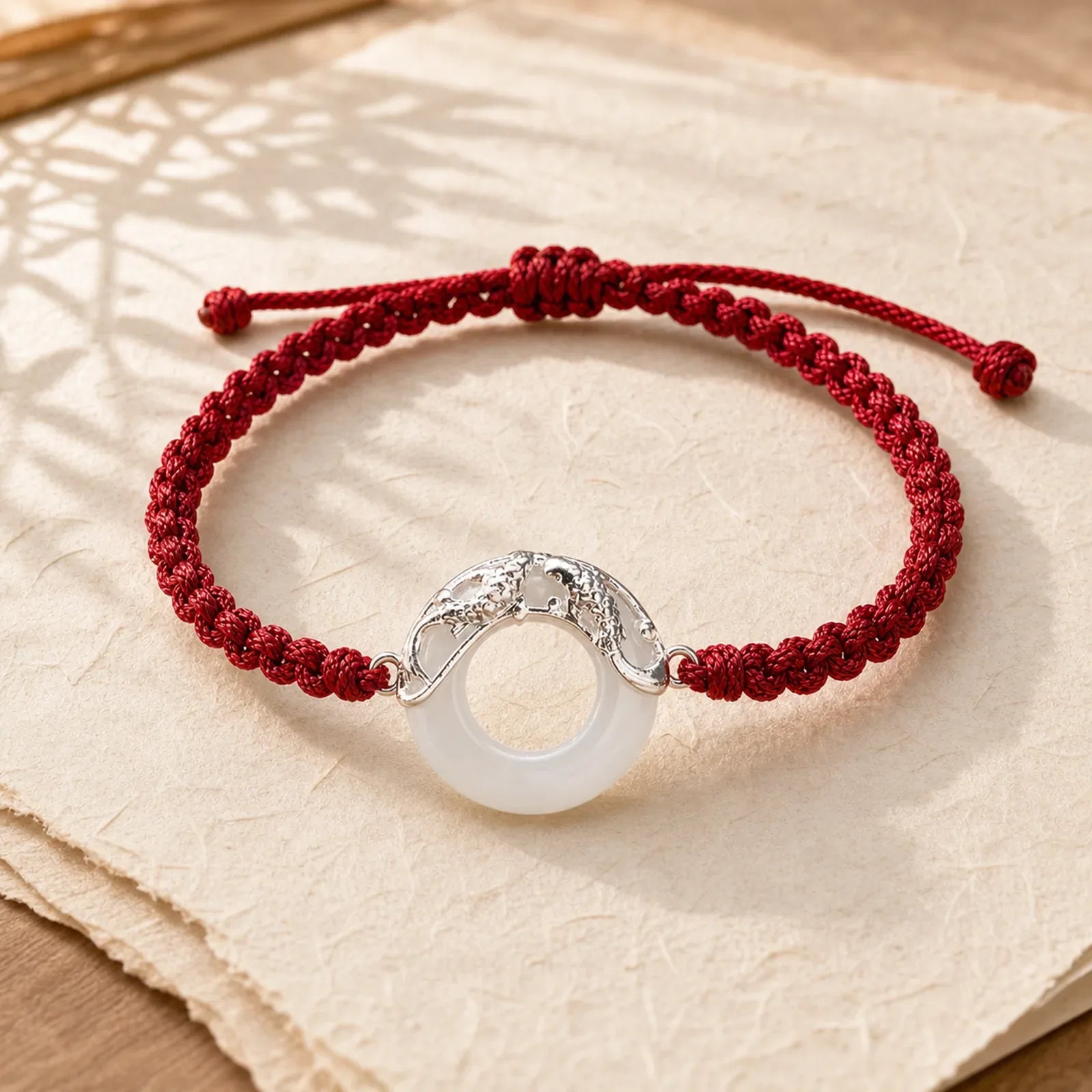 White Jade Koi Fish Wealth Red String Bracelet featuring White Jade, Jade, Koi Fish