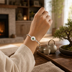 White Jade Peace Buckle Bamboo Design Luck Copper Cuff Bracelet Bangle featuring White Jade, Jade, Peace Buckle