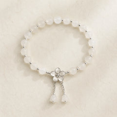 White Jade Peach Blossom Petals Flower Luck Bracelet featuring White Jade, Jade, Copper