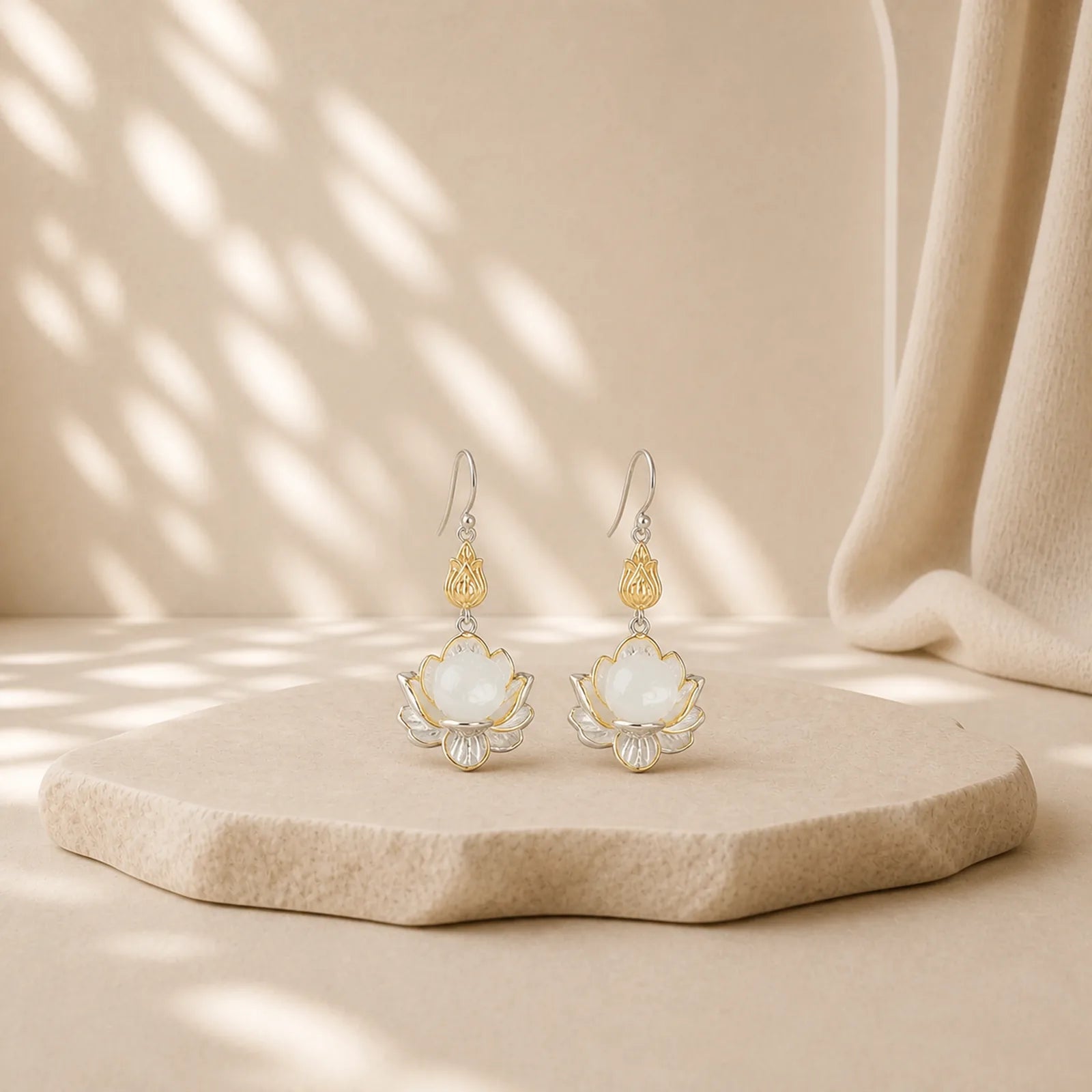 White Jade Protection Harmony Drop Earrings featuring White Jade, Jade, Silver