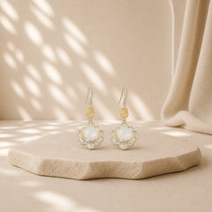 White Jade Protection Harmony Drop Earrings featuring White Jade, Jade, Silver
