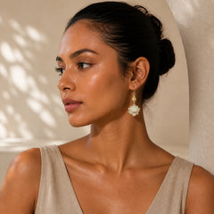 White Jade Protection Harmony Drop Earrings featuring White Jade, Jade, Silver