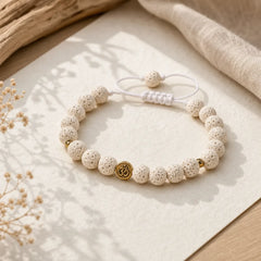White Lava Rock Om Symbol Healing Calm Bracelet featuring Lava Rock, Om Symbol, Om
