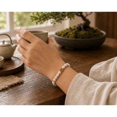 White Lava Rock Om Symbol Healing Calm Bracelet featuring Lava Rock, Om Symbol, Om