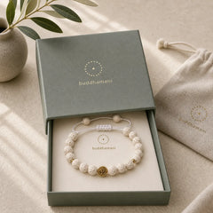 White Lava Rock Om Symbol Healing Calm Bracelet featuring Lava Rock, Om Symbol, Om