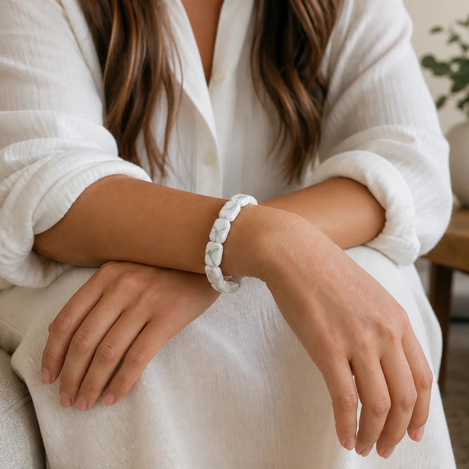 White Turquoise Irregular Blocks Courage Bracelet featuring White Turquoise, Turquoise