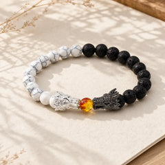 White Turquoise Lava Rock Dragon Blessing Beaded Bracelet featuring White Turquoise, Turquoise, Lava Rock